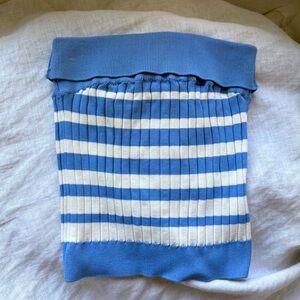 SOLID & STRIPED blue white rib ribbed knit fold over cropped tube strapless top